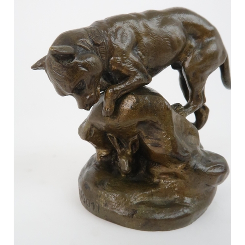 154 - AFTER CLOVIS-EDMOND MASSON (1838-1913)a bronze of a dog hunting a rabbit, 10.2cm high... 