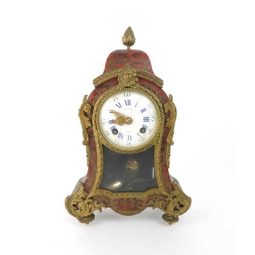 165 - A FRENCH 19TH CENTURY POTONIE OF PARIS BOULLE WORK MANTEL CLOCKwhite enamelled dial with Roman numer... 