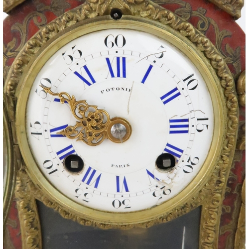 165 - A FRENCH 19TH CENTURY POTONIE OF PARIS BOULLE WORK MANTEL CLOCKwhite enamelled dial with Roman numer... 