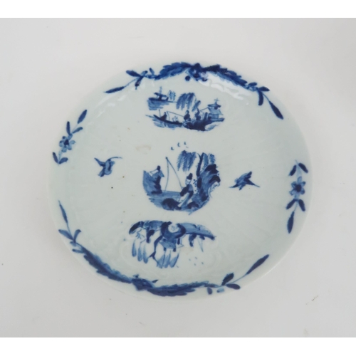 175 - A LIVERPOOL BLUE AND WHITE TEAPOTthe small globular form painted with the Two Men Bowing pattern, 12... 