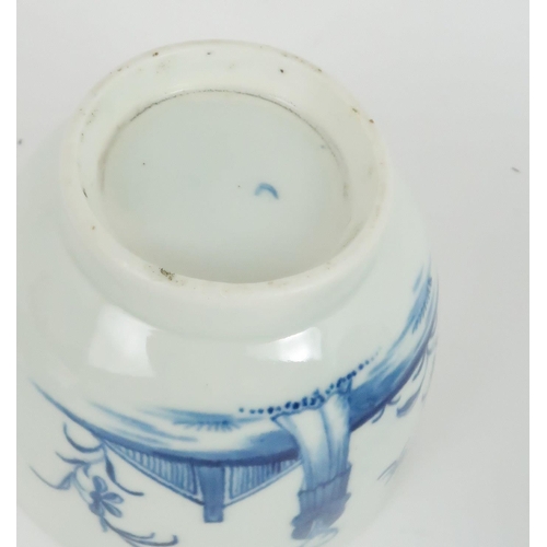 175 - A LIVERPOOL BLUE AND WHITE TEAPOTthe small globular form painted with the Two Men Bowing pattern, 12... 