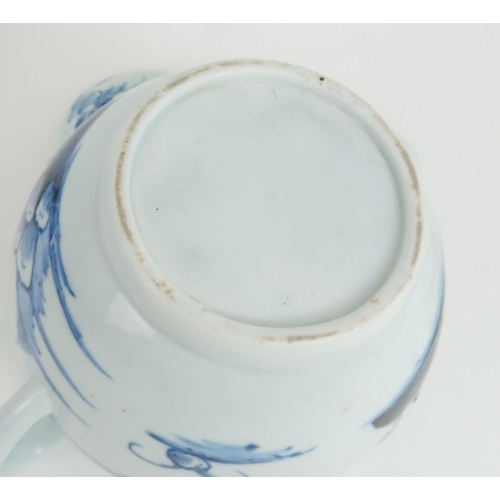 175 - A LIVERPOOL BLUE AND WHITE TEAPOTthe small globular form painted with the Two Men Bowing pattern, 12... 