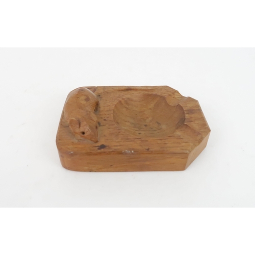 186 - ROBERT MOUSEMAN THOMPSONA rectangular oak ashtray carved with signature mouse, 10cm... 