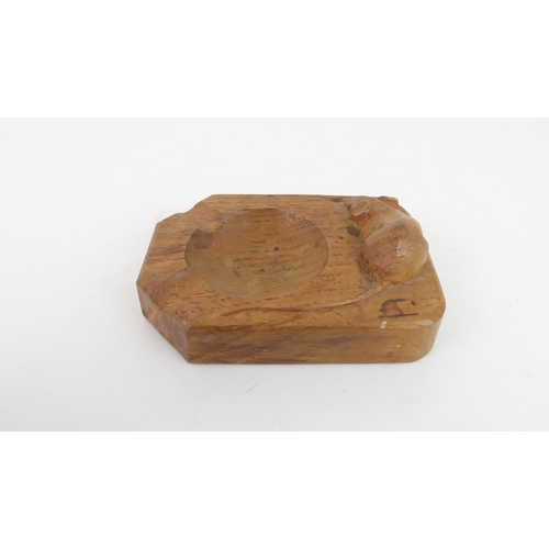 186 - ROBERT MOUSEMAN THOMPSONA rectangular oak ashtray carved with signature mouse, 10cm... 