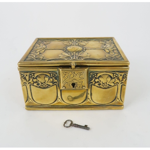 188 - AN ARTS AND CRAFTS BRASS TRINKET BOXdecorated with scrolling foliage and mistletoe, with italic A ma... 