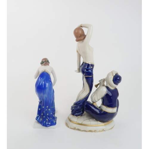 195 - ROYAL DUX MODEL OF A SNAKE CHARMER AND DANCERNo. 3037, 31cm high together with a Rosenthal figure, t... 