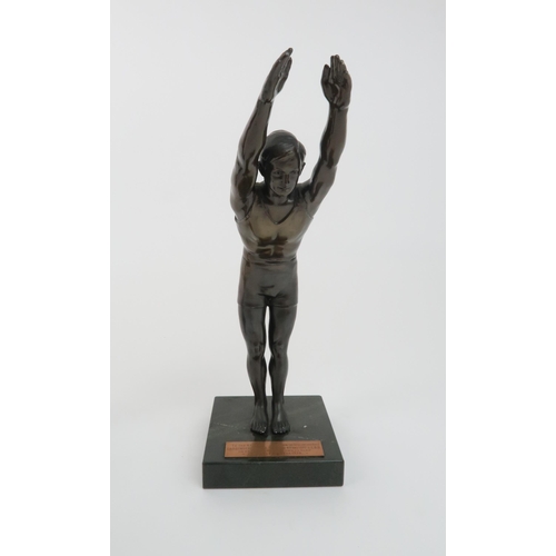 200 - AN ART DECO STYLE BRONZEmodelled as a naked girl holding an onyx ball, 32cm high, together with a sp... 