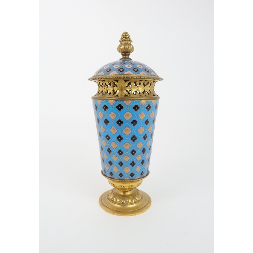 204 - A 19TH CENTURY SEVRES POT POURRI URN AND COVERthe turquoise ground with black, pink and gilt pattern... 