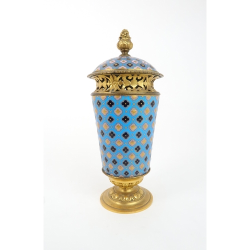 204 - A 19TH CENTURY SEVRES POT POURRI URN AND COVERthe turquoise ground with black, pink and gilt pattern... 