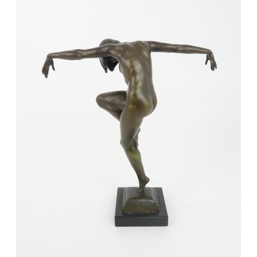 206 - AN ART DECO STYLE BRONZE OF A DANCERmodelled with arms horizontal, incised D.S., 30cm high... 