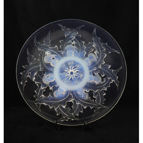 211 - A FRENCH SABINO OPALESCENT GLASS DISHmoulded with thistles, 35cm diameter