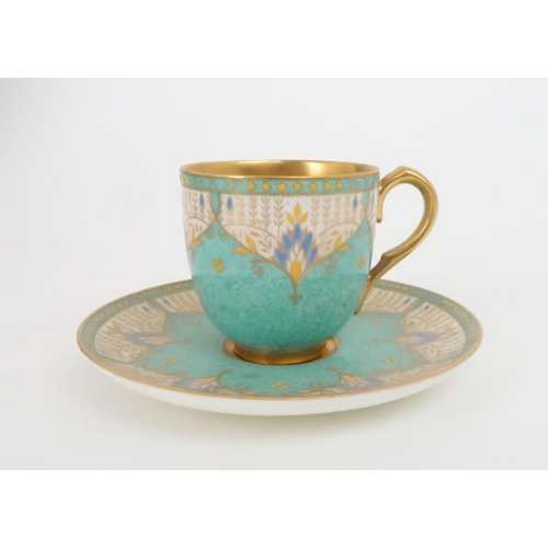 217 - A 1930's BOXED ROYAL WORCESTER COFFEE SETthe demitasse cups and saucers with turquoise and gilt deco... 