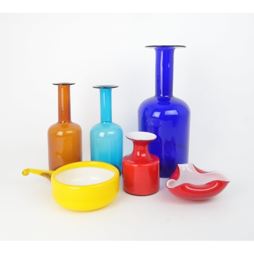 221 - A COLLECTION OF HOLMEGAARD GLASSincluding Otto Brauer Gulvvase vases in amber and  turquoi... 