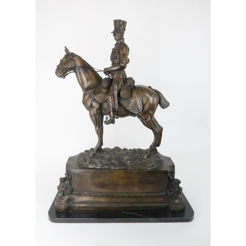 234 - A FRENCH BRONZE OF A MILITARY SOLDIER ON HORSEBACKsigned Menier Paris, 71cm high... 