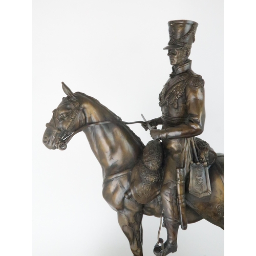 234 - A FRENCH BRONZE OF A MILITARY SOLDIER ON HORSEBACKsigned Menier Paris, 71cm high... 