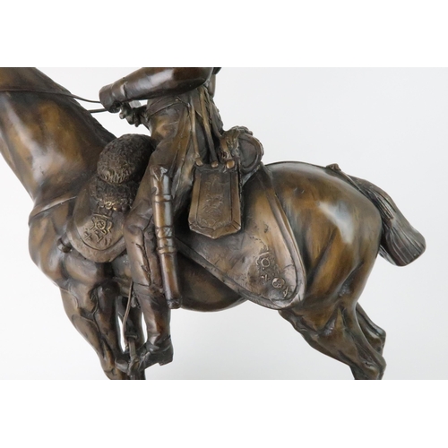 234 - A FRENCH BRONZE OF A MILITARY SOLDIER ON HORSEBACKsigned Menier Paris, 71cm high... 