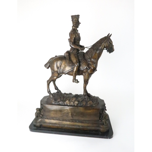 234 - A FRENCH BRONZE OF A MILITARY SOLDIER ON HORSEBACKsigned Menier Paris, 71cm high... 