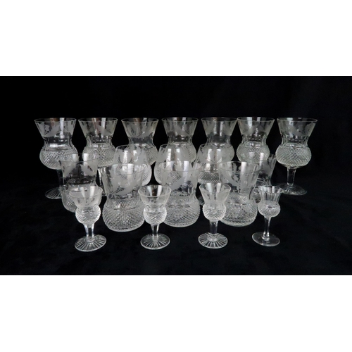 237 - A PART SUITE OF EDINBURGH THISTLE SHAPED DRINKING GLASSESincluding seven large wine glasses 16.5cm, ... 