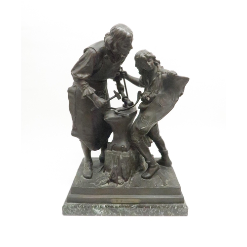 241 - ADRIEN ETIENNE GAUDEZ (1845-1902) BRONZE TITLED LE FERRONNIER (THE IRONWORKER)depicting two men work... 