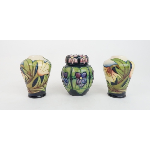 298 - A PAIR OF MOORCROFT ODE TO MAY VASESdesigned by Sian Leeper, signed in gold pen and dated 28.5.05 to... 