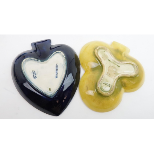 301 - A SET OF MOORCROFT BRIDGE DISHESin the form of Hearts/Diamonds/Spades/Clubs, Walter Moorcroft design... 