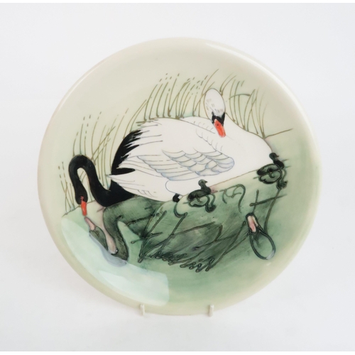 314 - A MOORCROFT LIMITED EDITION SWAN PATTERN PLATEdesigned by Sally Tuffin,1990, No. 57/350, 25.5cm diam... 