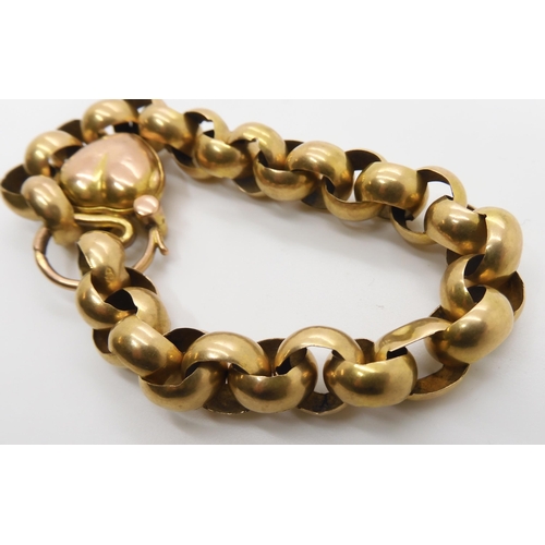 752 - A BRIGHT YELLOW METAL SNAKE BRACELETthe chain is a large open link with a heart shaped locket clasp ... 