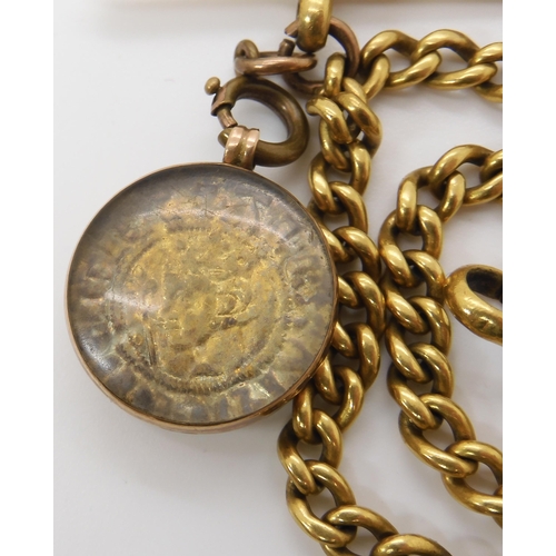 781 - A 22CT GOLD CURB LINK FOB CHAINhung with a gold plated Scottish, Alexander III Silver Penny in a 9ct... 