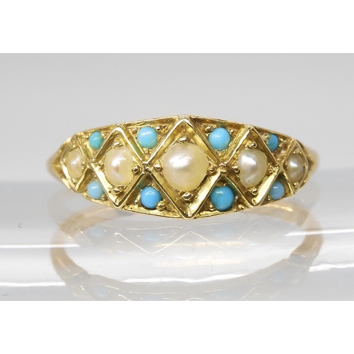 784 - A COLLECTION OF JEWELSa turquoise and pearl ring, in bright yellow metal finger size R, 3.6gms, a 15... 