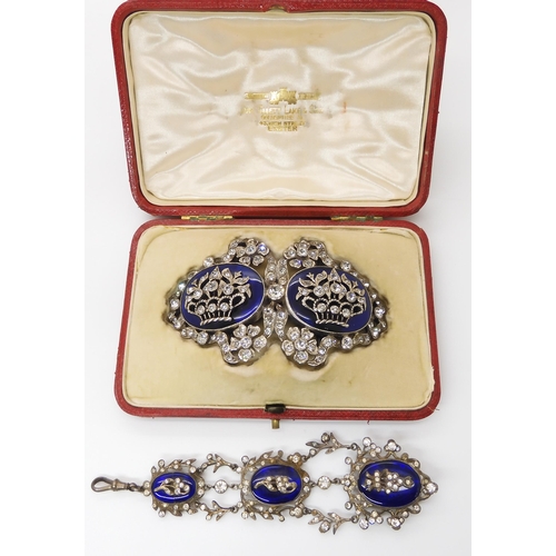 799 - GEORGIAN PASTE JEWELLERYmounted in white metal, with blue glass inserts and paste jewels a buckle ha... 