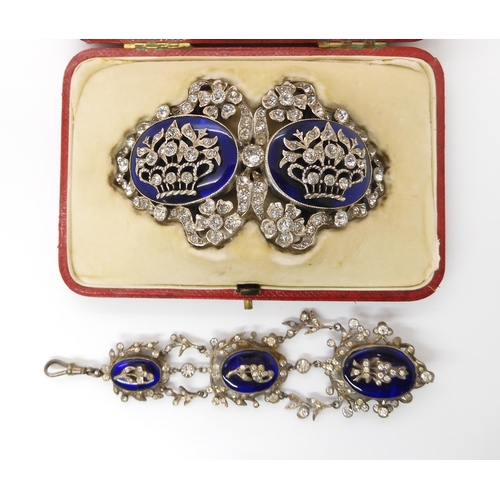 799 - GEORGIAN PASTE JEWELLERYmounted in white metal, with blue glass inserts and paste jewels a buckle ha... 