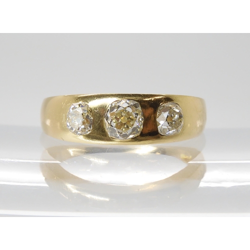 806 - AN EARLY HAMILTON & INCHES THREE STONE RINGgypsy set with estimated approx 0.75cts of old cut di... 