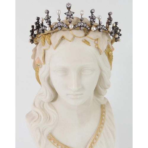 810 - A GARRARD & CO PEARL AND DIAMOND TIARAthe ultimate in metamorphic jewels, the tiara converts to ... 