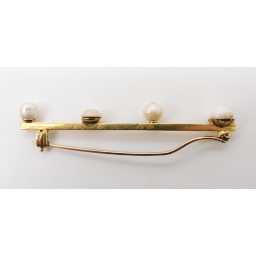 843 - *Withdrawn* Pearl licence not in place, it will be in a future sale. A FOUR PEARL BAR BROOCHmounted ... 