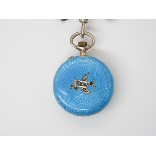 902 - AN ENAMELLED BROOCH PENDANT WATCHenamelled in turquoise guilloche enamel, the bezeland the back are ... 