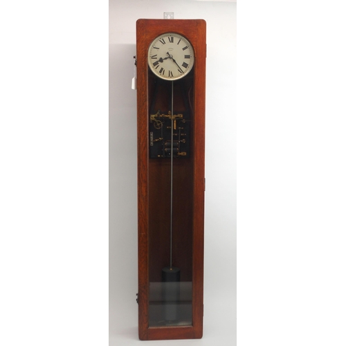 601 - A SYNCHRONOME ELECTRIC MASTER WALL CLOCKsilver coloured dial in oak glazed case, with pendulum, 127c... 