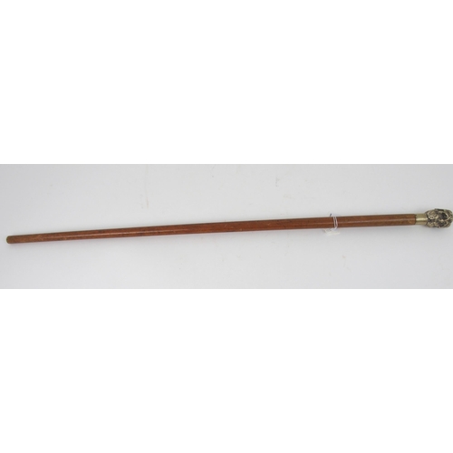 606 - AN EARLY 20th CENTURY WHITE-METAL HANDLED WALKING CANE FORMED AS THE FACES OF SIX GREEK GODSstamped ... 