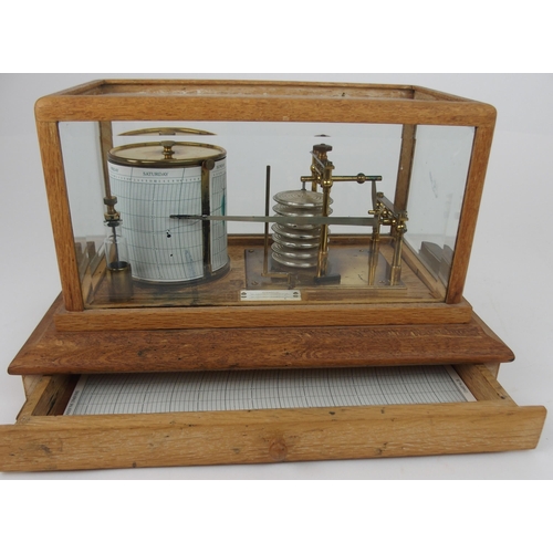 610 - AN OAK CASED AND GLAZED BAROGRAPH BY J. LIZARS LTDwith single drawer and plaque inscribed J. Lizars ... 