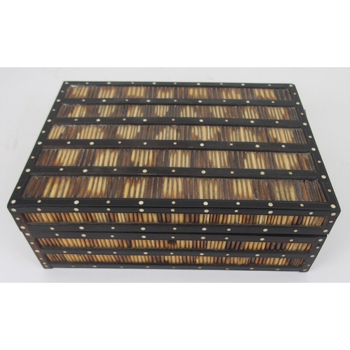 614 - A PORCUPINE QUILL WORK BOXwith nine compartments and lift out tray, 26cm wide