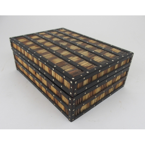 614 - A PORCUPINE QUILL WORK BOXwith nine compartments and lift out tray, 26cm wide