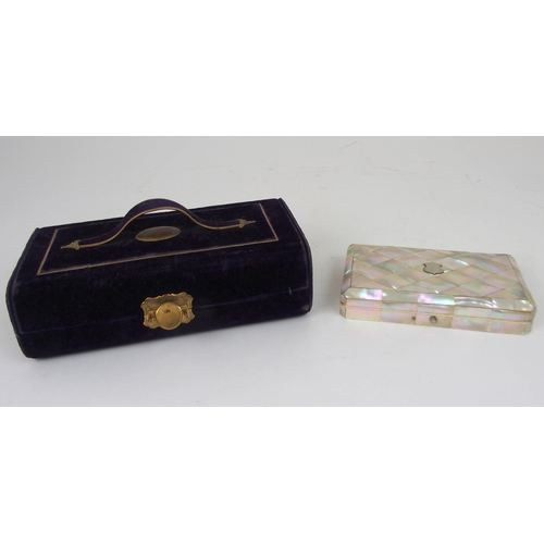 620 - A MOTHER OF PEARL SEWING KITwith mother of pearl accessories, 15cm, and another velvet sewing case w... 