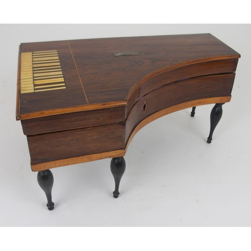 621 - A 19TH CENTURY FRENCH MUSICAL SEWING BOXin the form of a grand piano, rosewood case with line inlay ... 