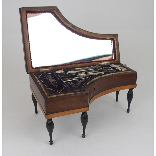 621 - A 19TH CENTURY FRENCH MUSICAL SEWING BOXin the form of a grand piano, rosewood case with line inlay ... 