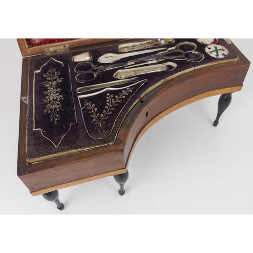 621 - A 19TH CENTURY FRENCH MUSICAL SEWING BOXin the form of a grand piano, rosewood case with line inlay ... 