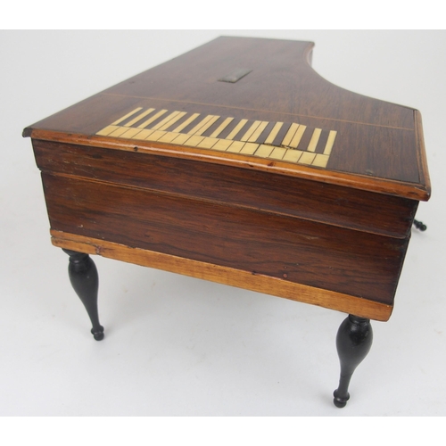 621 - A 19TH CENTURY FRENCH MUSICAL SEWING BOXin the form of a grand piano, rosewood case with line inlay ... 