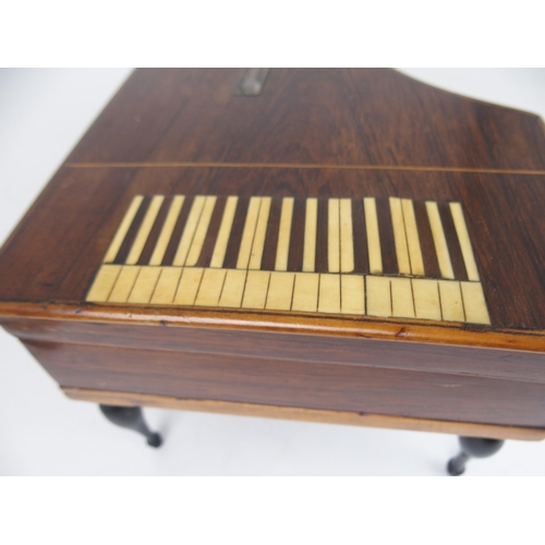 621 - A 19TH CENTURY FRENCH MUSICAL SEWING BOXin the form of a grand piano, rosewood case with line inlay ... 