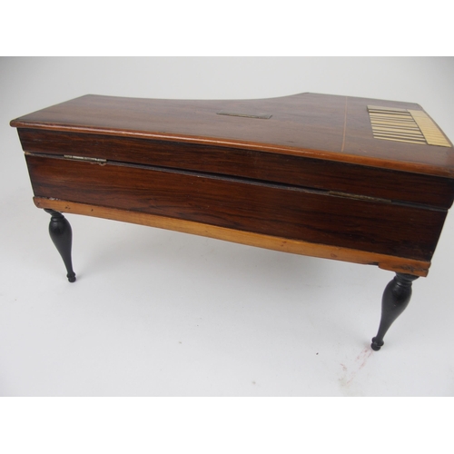 621 - A 19TH CENTURY FRENCH MUSICAL SEWING BOXin the form of a grand piano, rosewood case with line inlay ... 