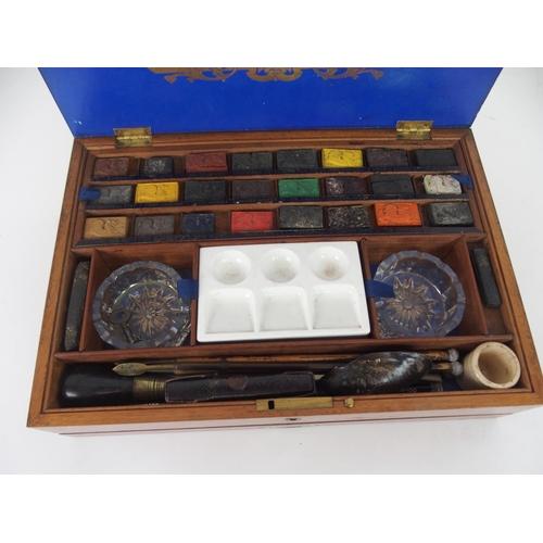 629 - A VICTORIAN MAHOGANY WINSOR & NEWTON ARTIST PAINT BOXwith brass inset handle, with fitted drawer... 