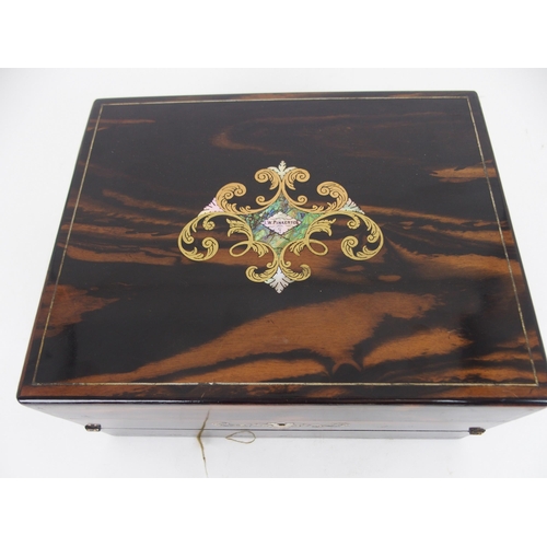 630 - A 19TH CENTURY COROMANDEL, MOTHER OF PEARL AND BRASS BOUND TRAVEL BOXwith hinged lid, the lid stampe... 