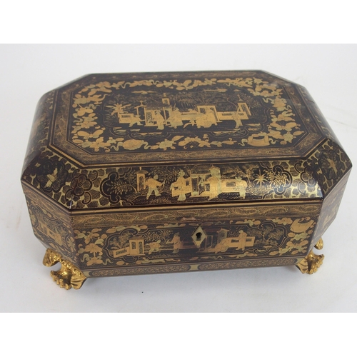 636 - *WITHDRAWN* A 19TH CENTURY CHINESE CHINOISERIE SEWING CASKETdecorated with figures in a garden, with... 